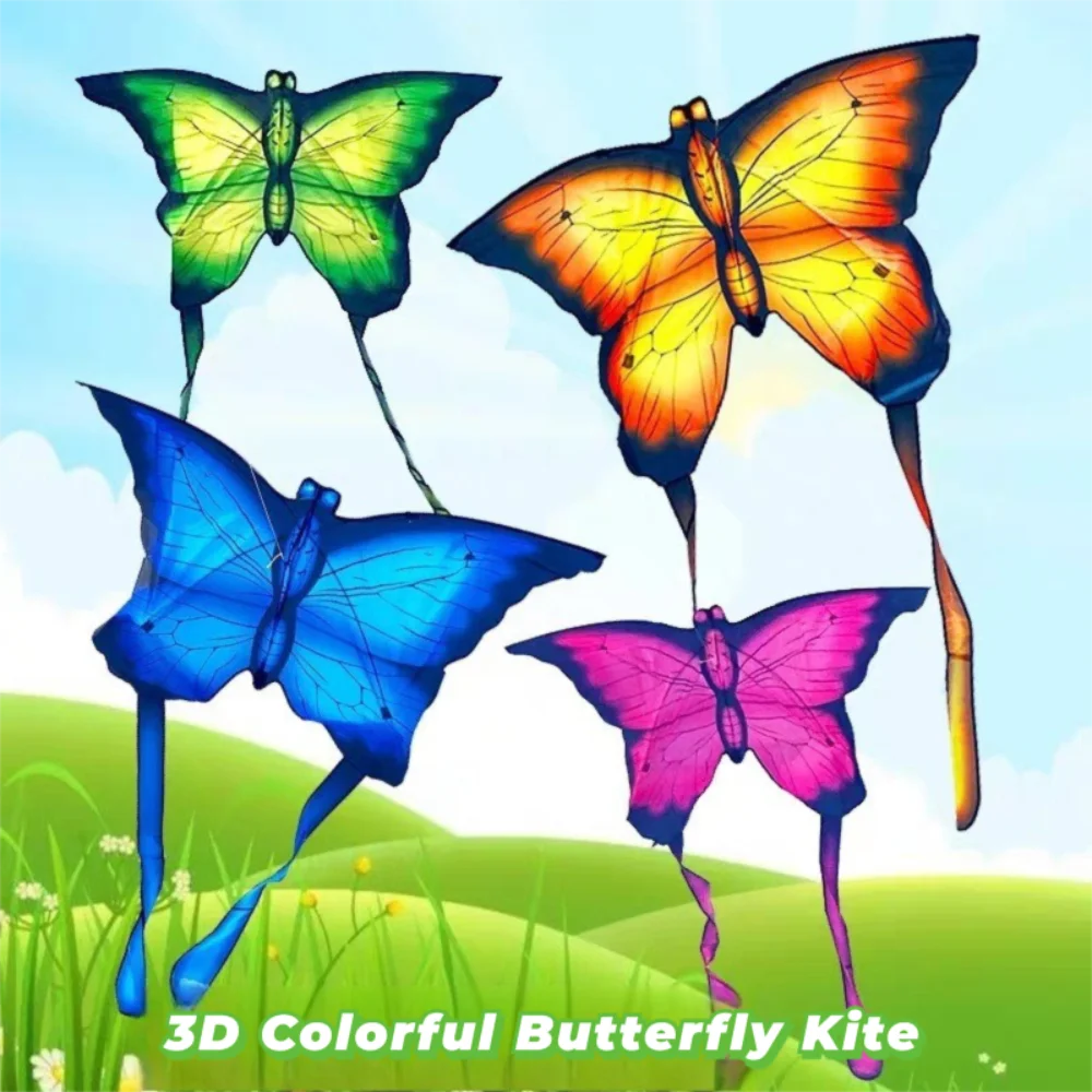 Cerf-volant papillon simulé facile à voler, fil de 100 mètres, cerf-volant pour enfants, longue queue, rebond d'air, cerf-volant papillon 3D