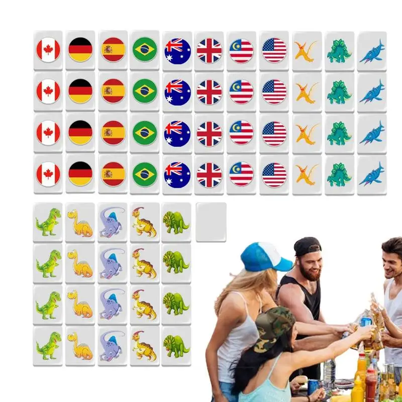 Mahjong Tile Set Mahjong Block Puzzle Mahjong Set National Flag Mah Jong 64 Tiles Building Blocks Portable Mahjong Tiles Party