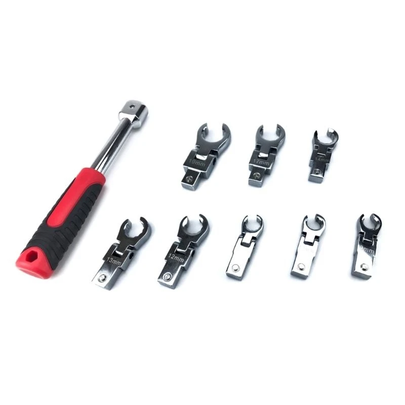 

652F Head Ratchet Wrench Set, Metric Rotatable Combination Wrench with Interchangeable Variable Diameter Heads，9mm-19mm