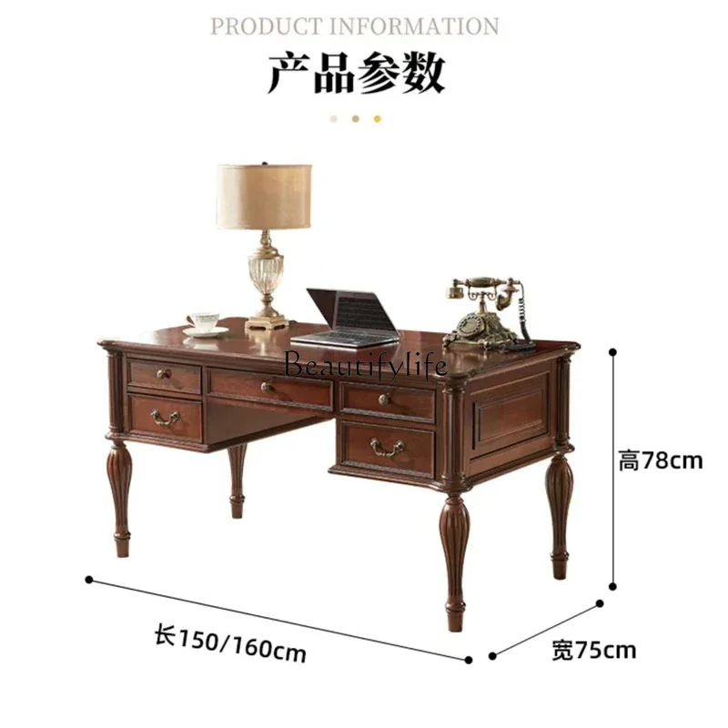 

yj32 American solid wood desk European retro study desk