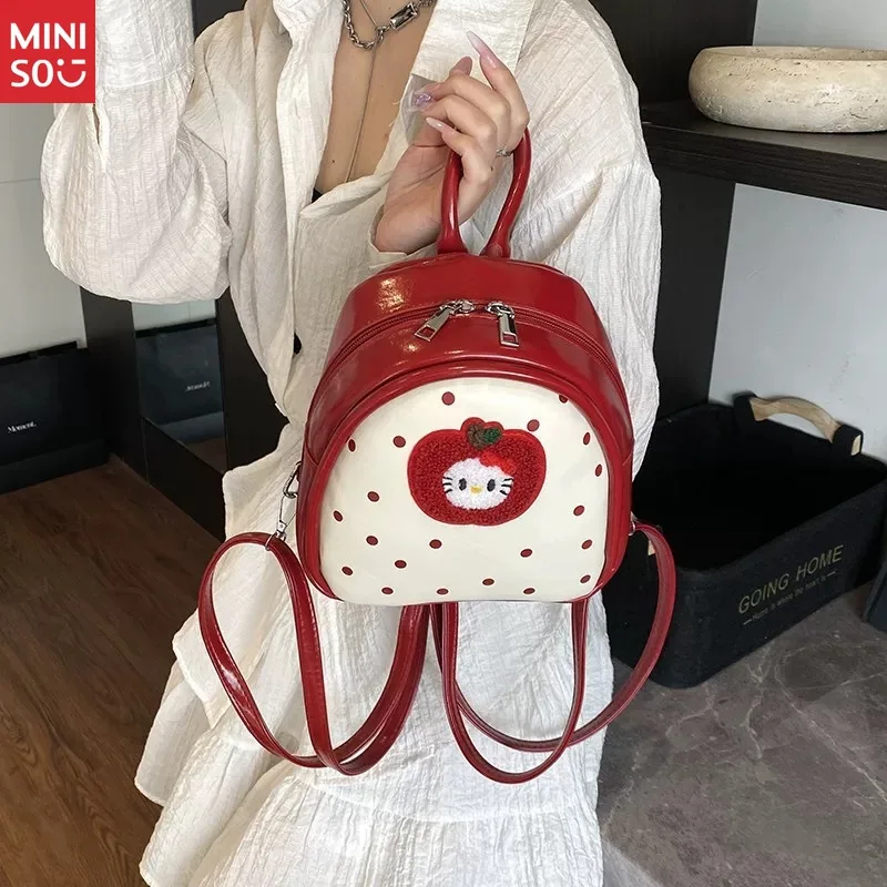 Mochila Miniso de estilo coreano de lunares Hello Kitty, minibolso lindo para mujeres y niñas de uso diario