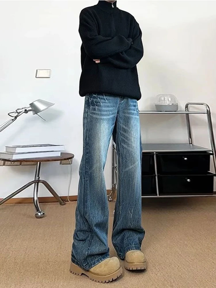 

Men's Lightning Embroidery Flared Jeans American High Street Design Bend Knife Pants Cleanfit Autumn Winter Straight Leg Jeans