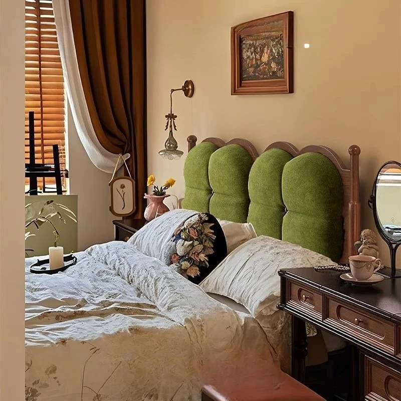 

Medieval retro soft bag bed 1.5 double antique American wood master bedroom high-end atmospheric wedding