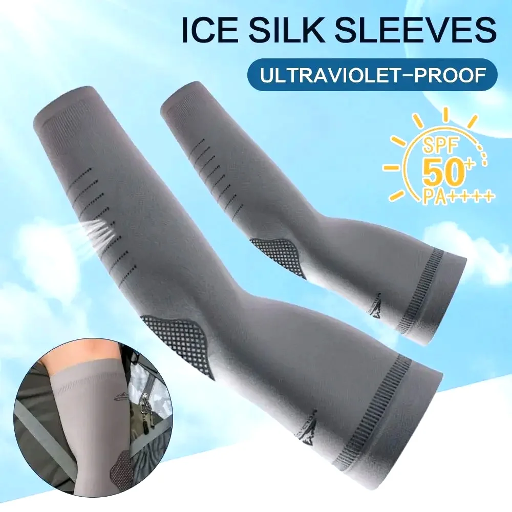 Ice Silk Sleeves Sun Protection Anti-UV Quick Dry Cycling Sleeves Breathable Cooling Sweat-absorb Elastic Hiking Sleeves