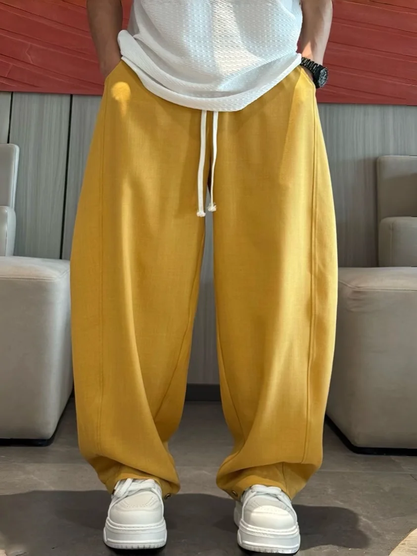 Summer Men's Silk Lightweight Cool Soft Comfortable Drapey  Loose Casual Pants Couple Style Wide Leg Long Trousers