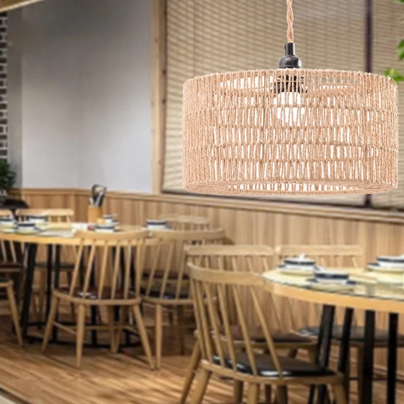 Paper Rope Lampshade Chandelier Shade Bulb Guard Woven Pendant Lampshade For Restaurant Teahouse Living Room