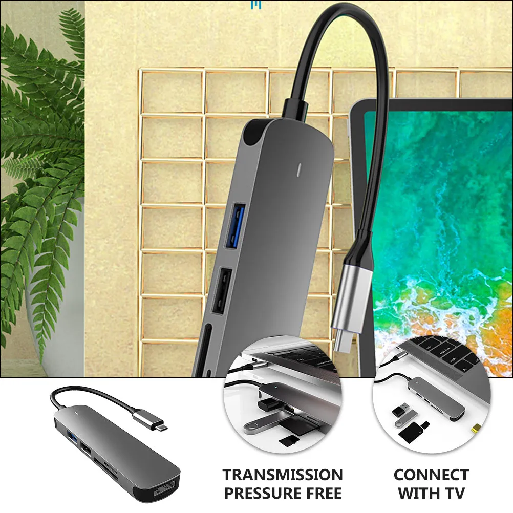 Aluminum Alloy Type- -in-1 USB Hub 4K Multi-Port USB Splitter for Laptop Phone Tablet Dock Holder Hub