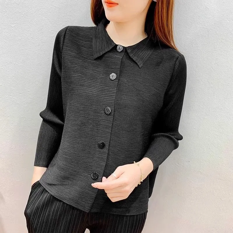 Wrinkled Small Cardigan Coat for Women Spring/Summer Temperament Loose Standing Collar Solid Versatile Slim Cardigan Female Top