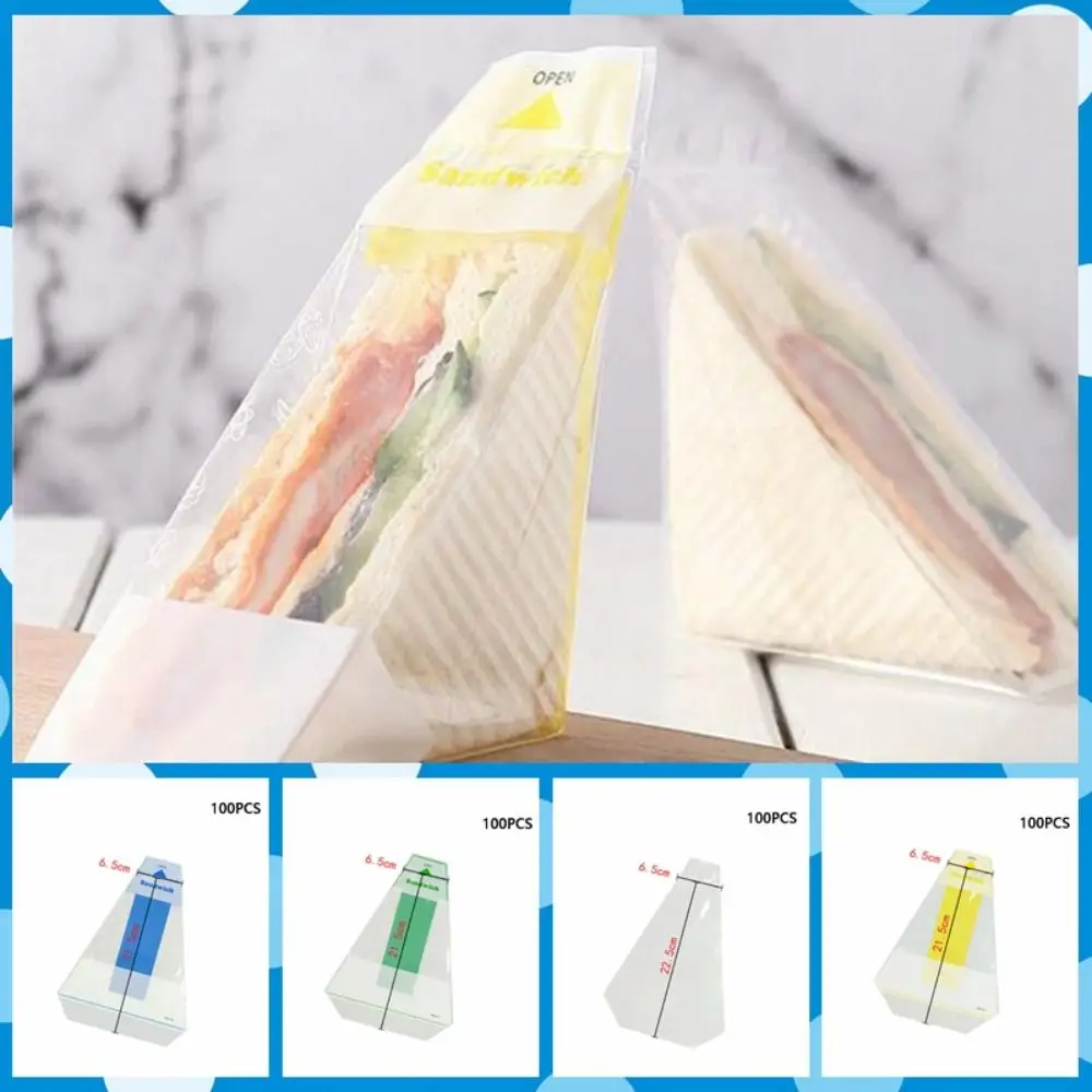 

100pcs Plastic Disposable Sandwich Packaging Bag Transparent Triangle Bread Bags Thicken Printed Sandwich Wrappers Wedding