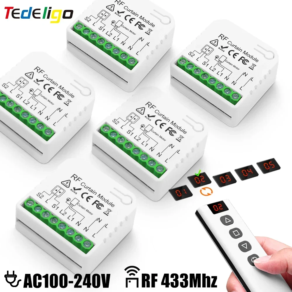 433MHz Vorhangsc halter elektrisches Rollladen modul 110V 220V 16a mit 5-Kanal-Fernbedienung für Garagentor mit elektrischem Blind motor