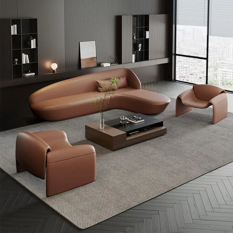 

Minimalist three-leather sofa business reception office living room