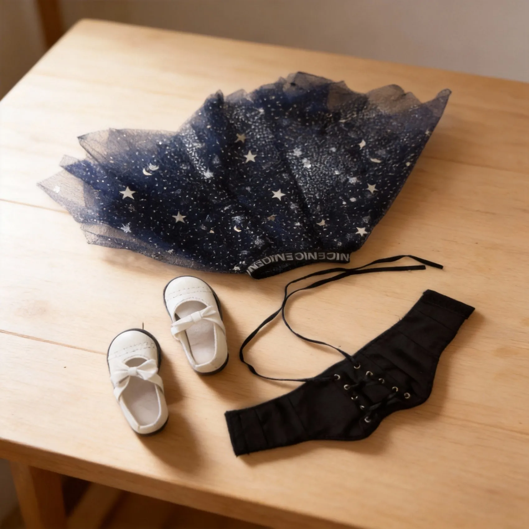 

60cm 1/3 BJD Doll Clothes Set Starry Tulle Skirt Black Crop Top White Bow Shoes Complete Celestial Fairy Outfit