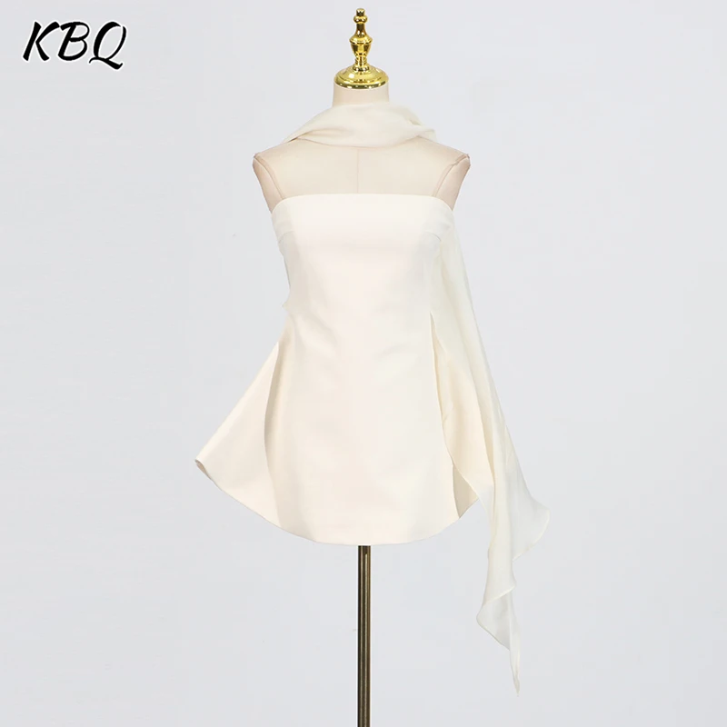 

KBQ Solid Temperament Slimming Dresses For Women Strapless Sleeveless Backless High Waist Elegant Mini Dress Female Fashion New