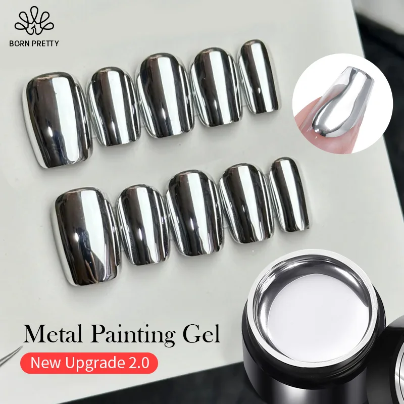 BORN PRETTY 5ML Super Silver Metallic Gel Nail Polish Mirror Metal Effect Painting Gel Chrome Varnis Semi Permanent for Nail DIY