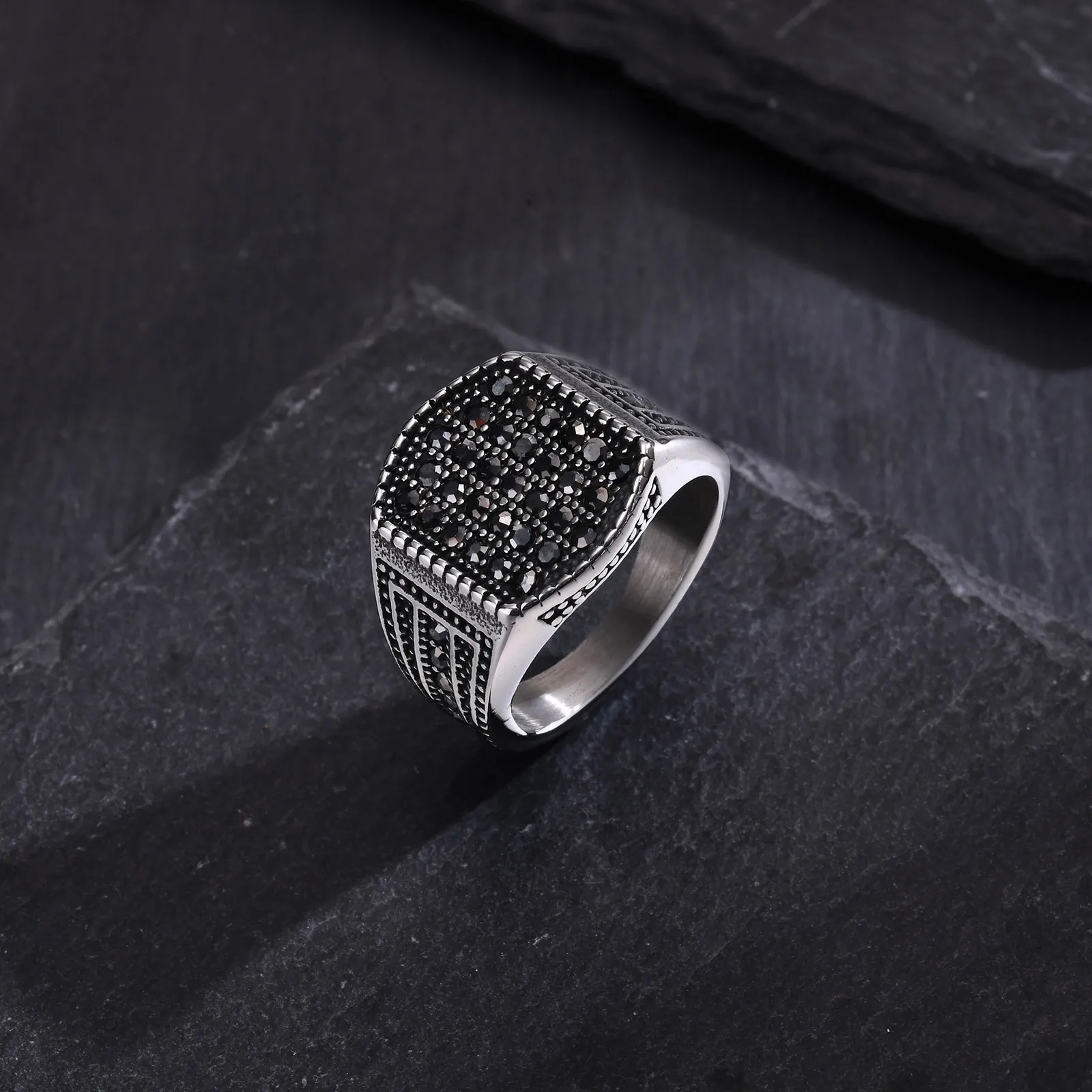 Stainless Steel Black Zircon Ring for Men Signet Ring Wedding /Eengagement Jewelry