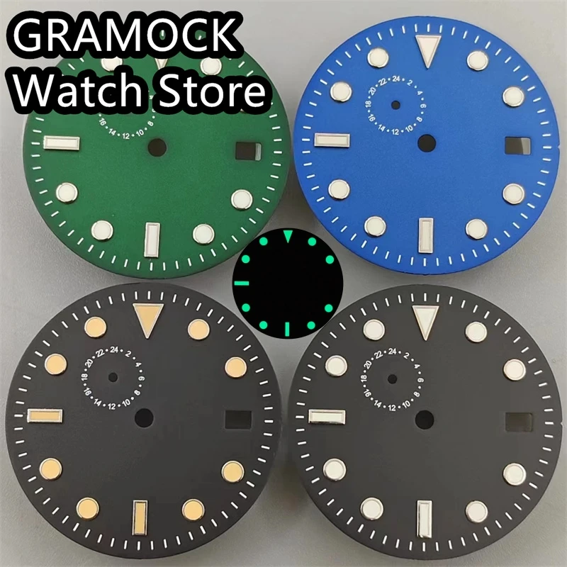 Gramm ock 29mm schwarz grün blau sterile Uhr Zifferblatt grün lumious fit nh37a Automatik werk Uhr Ersatzteile