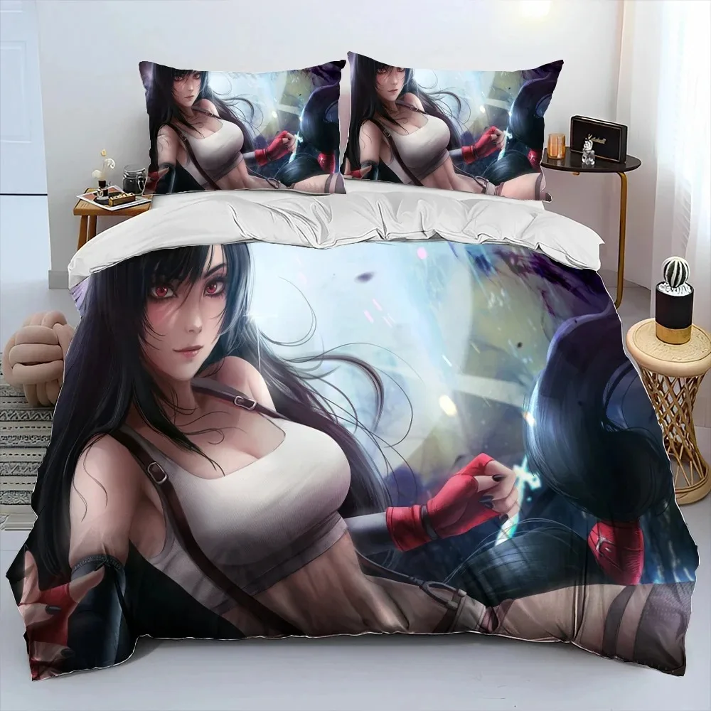 3D Print Anime Game Tifa Aerith Sexy Girl Lace Bedding Set Duvet Cover Bed Set Quilt Cover Pillowcase Comforter king Queen Size