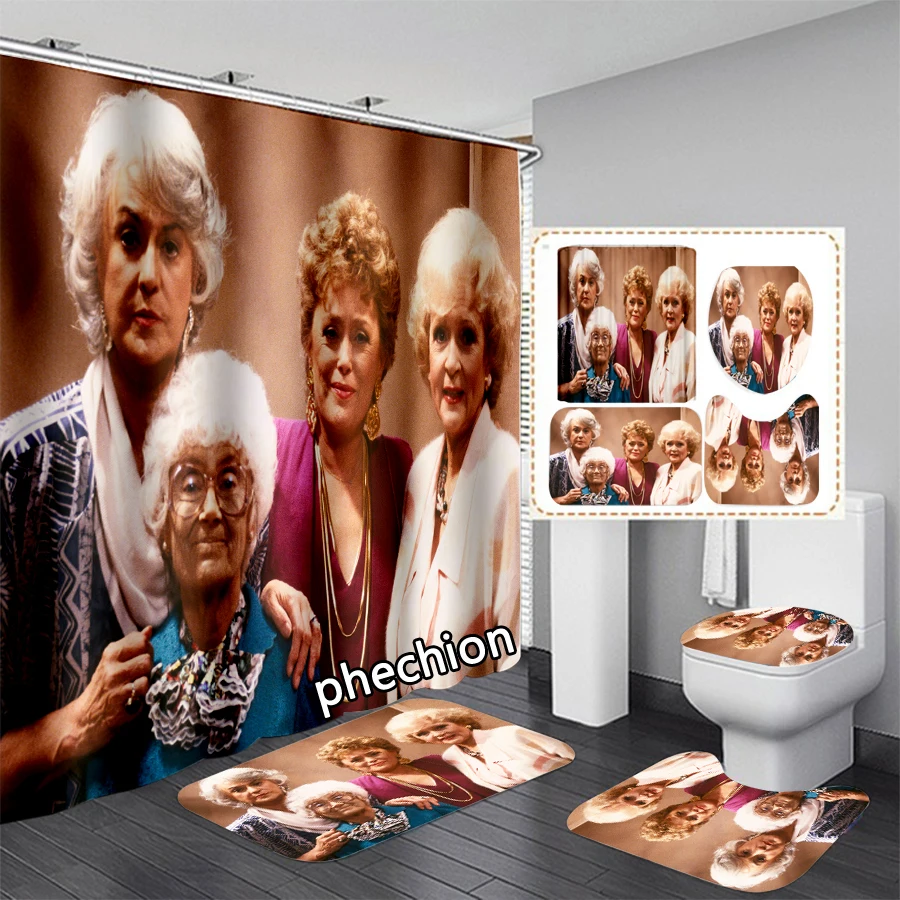 phechion Fashion 3D Print The Golden Girls Shower Curtain Waterproof Bathroom Curtain Anti-slip Bath Mat Set Toilet Rugs VR217