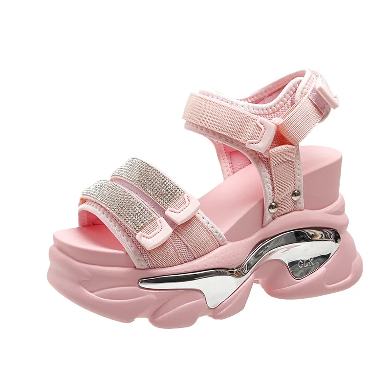 10 سنتيمتر الارتفاع زيادة الصنادل سميكة سوليد 2025 جديد لوليتا الحلو فتاة المفتوحة تو الرياضة عادية أبي الصنادل