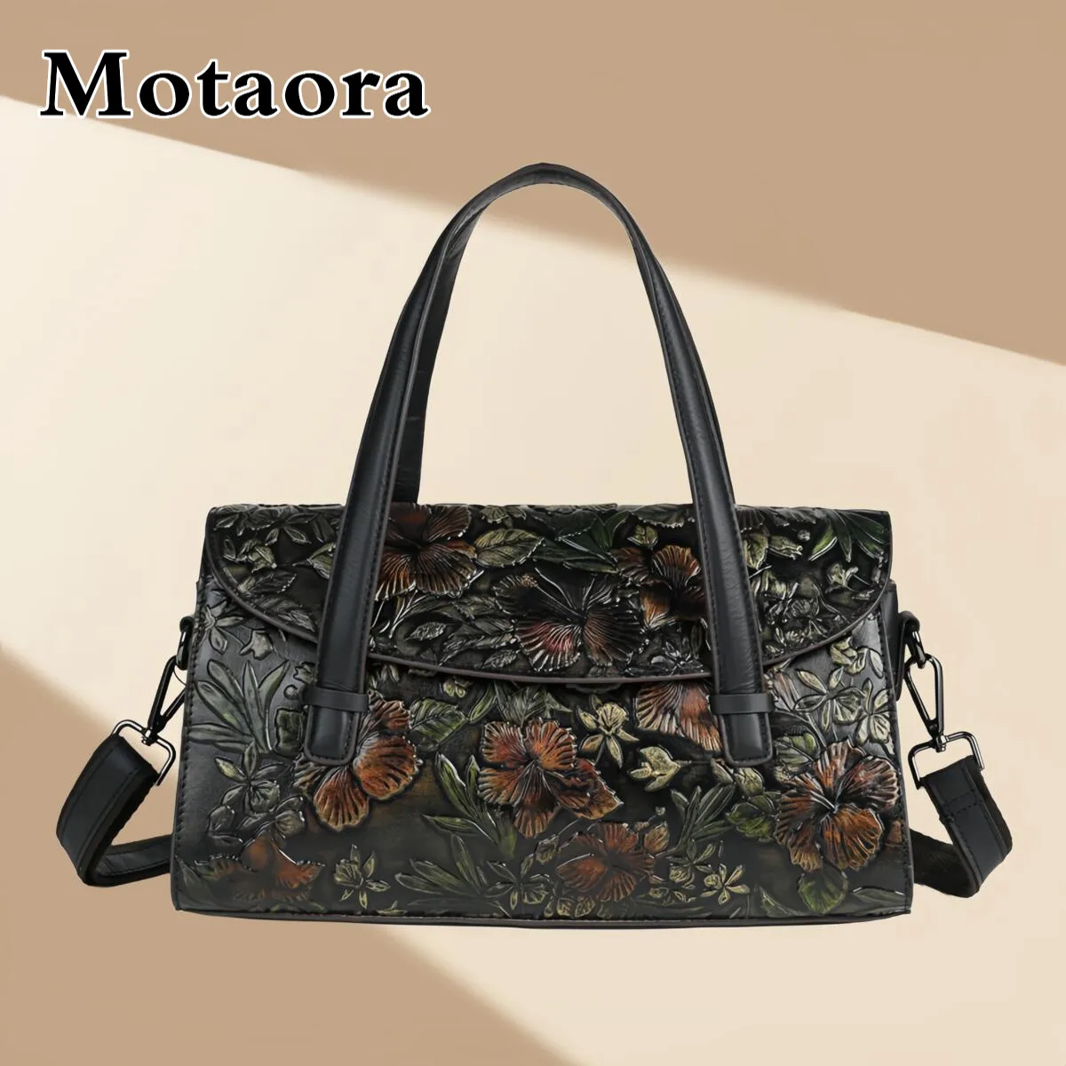 

MOTAORA Genuine Leather Handbag for Women, Vintage Embossed Cowhide Shoulder Bag, Large Capacity Versatile Crossbody Purse