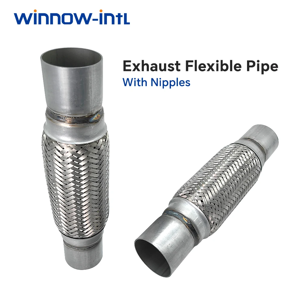 WINNOW-INTL- 57mm ID Car Exhaust Tube Telescopic Flexible Connection Braid Bellow Stainless Steel Muffler Pipes Connector Welded