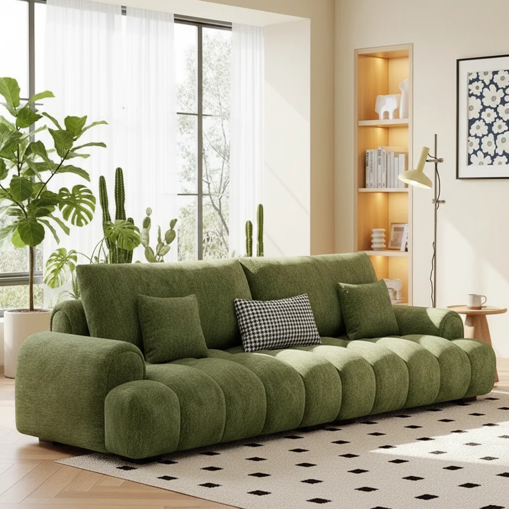 

！@Monovel Italian Minimalist Fabric One Seat Sofa Sponge Filling Solid Wood Frame Flannel Cover Small Spaces Vintage Living Room