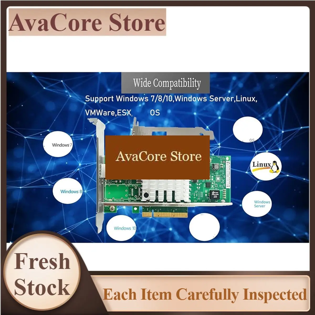 AvaCorePromotion 10Gb Ethernet Converged Server 1xSFP+ PCIEx8 NIC, for X520-DA1 82599EN Chip Multi-System Support