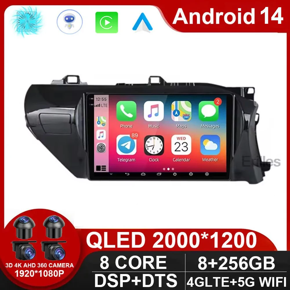 

Android 14 2 Din Stereo for Toyota Hilux 2016 - 2020 Car Radio with Screen Multimedia Player Navigation GPS Head Unit Autoradio