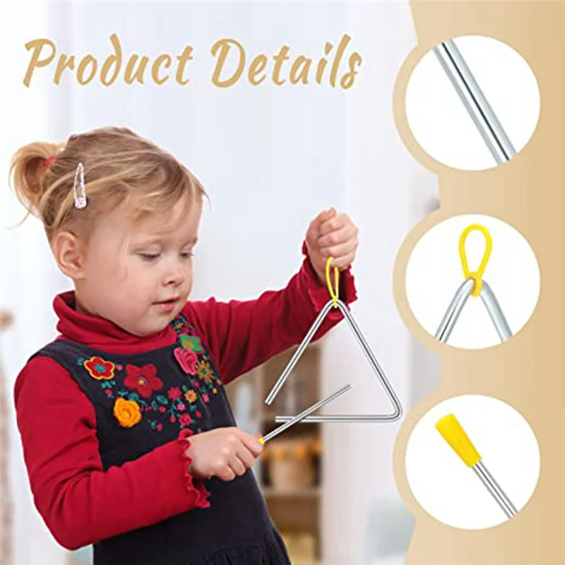 

ABVL-10PCS Triangle Hand Percussion Triangle Musical Instrument For Children Adult (6Inch)