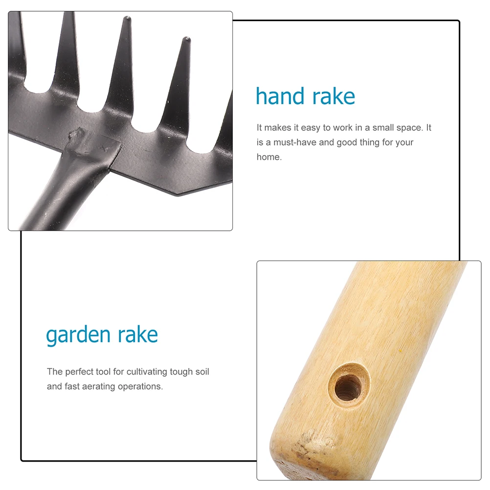 

2pcs Hand Shrub Rake Small Grip Garden Tool Wood Handle Soil Loosening Rake For Weeding Yard Gravel Cultivator Metal Iron Mini
