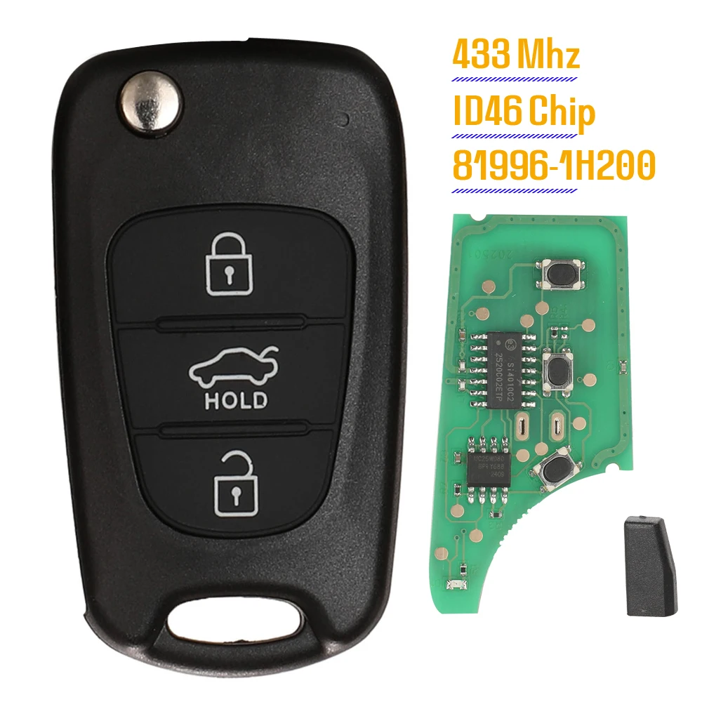 jingyuqin Fernbedienungsschlüssel 433Mhz FSK mit ID46-Chip für Kia Ceed Soul Rio 3 Picanto Cerato K2 K3 K5 2007-2010 81996-1H200 TOY40