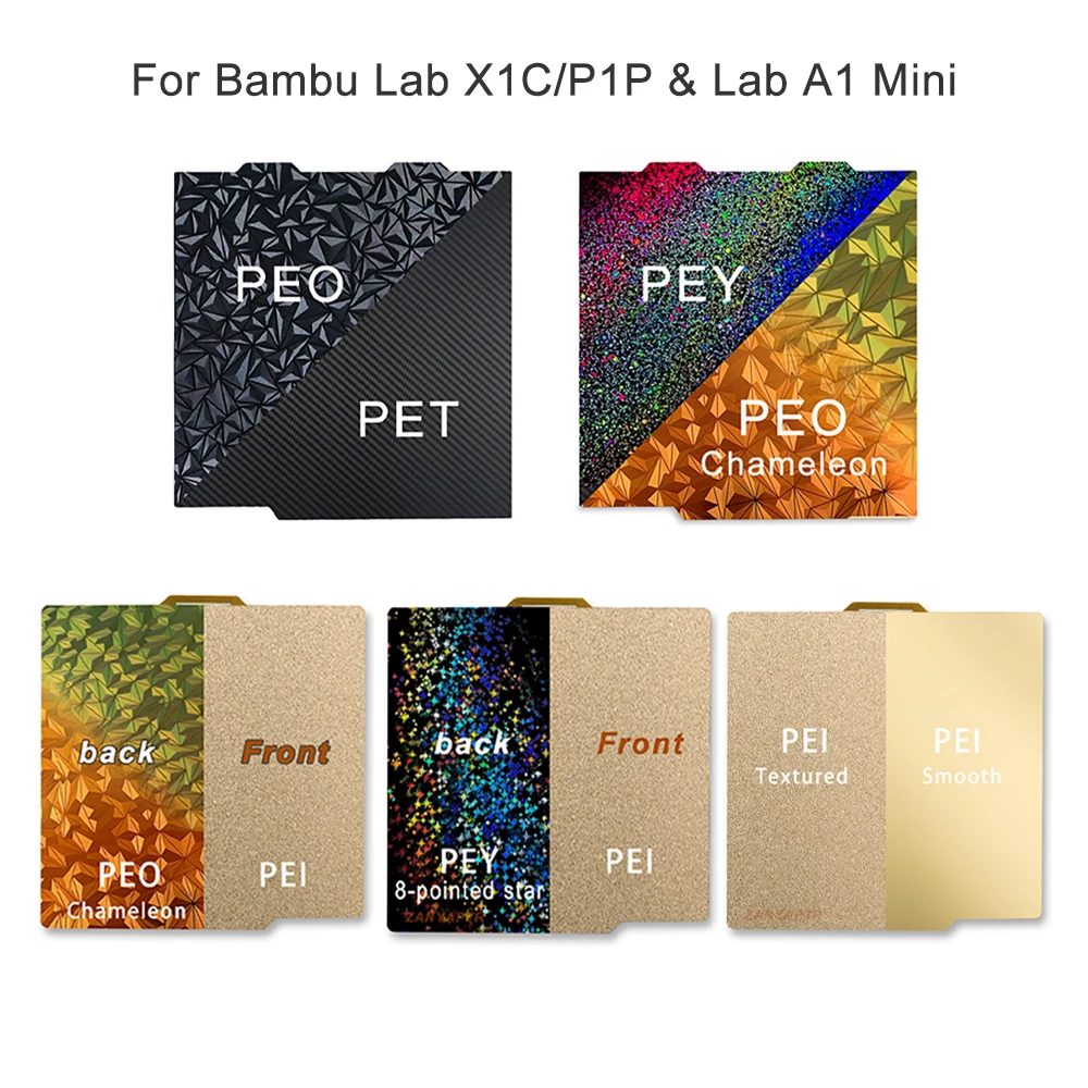 

Пластина для лабораторной сборки Bambu P1P P1S X1 X1C A1 Mini 184x184 257x257 PET PEI PEY Peo текстурированная гладкая Магнитная пружина стальной лист