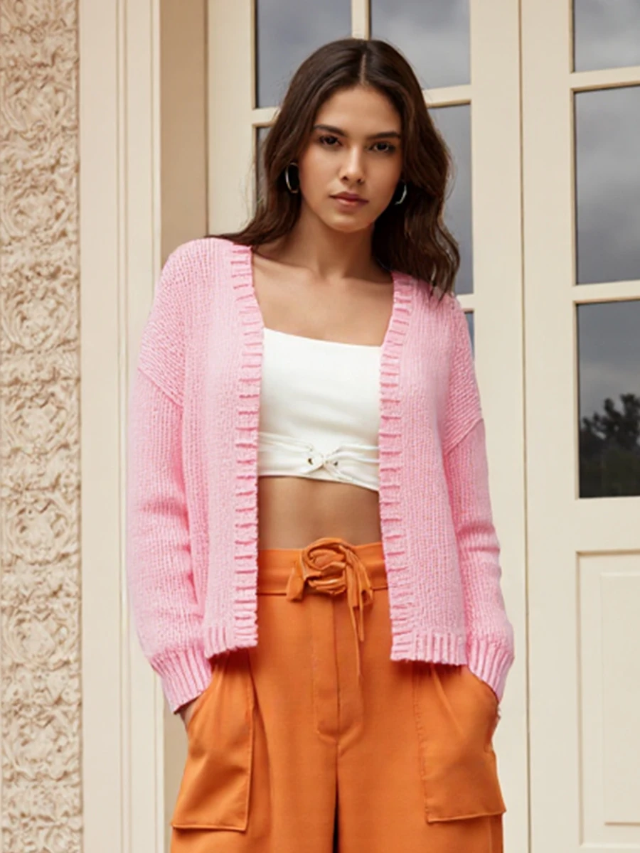 New Fashion Female Sweater Contrast Color Solid Color Long Sleeve Loose Knitted Cardigan For Fall Winter Hot Sale S M L