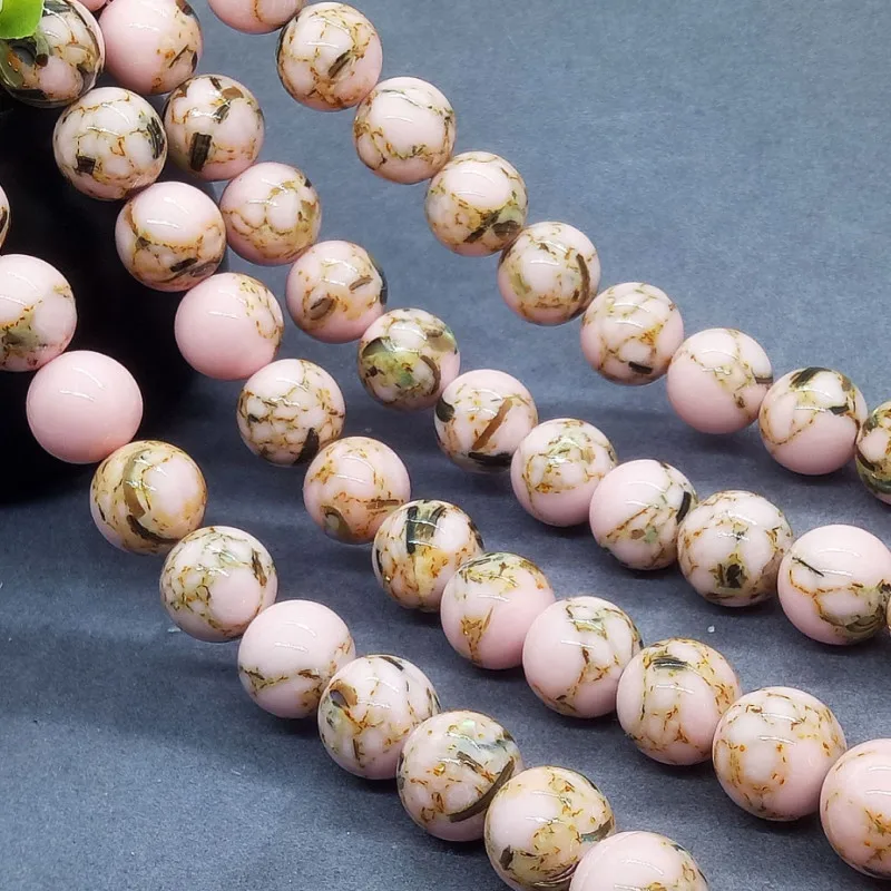 Light Pink Shell Turquoise Loose Beads Natural Gemstone Smooth Round Bead for Jewelry Making Charms Bracelets