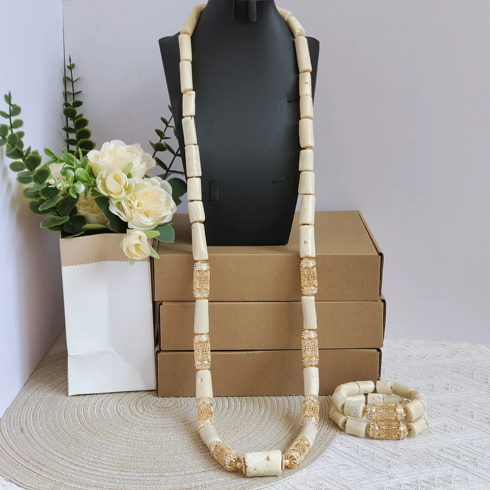 

Laanc real white nigerian coral bead jewelry set wedding for man