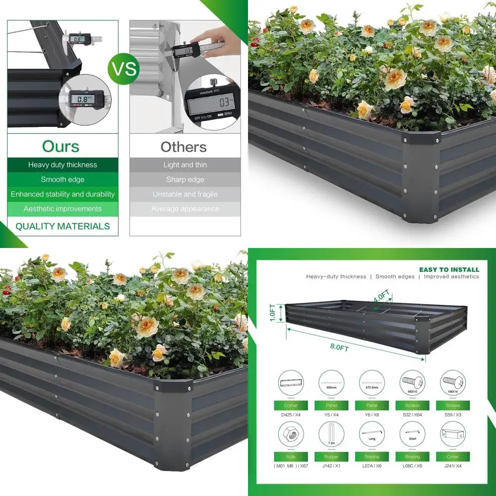

8x4x1FT Galvanized Raised Garden Bed, Easy Assembly Outdoor Metal Planter for Vegetables, Fruits, Flowers, Herbs - Rectangle Dar