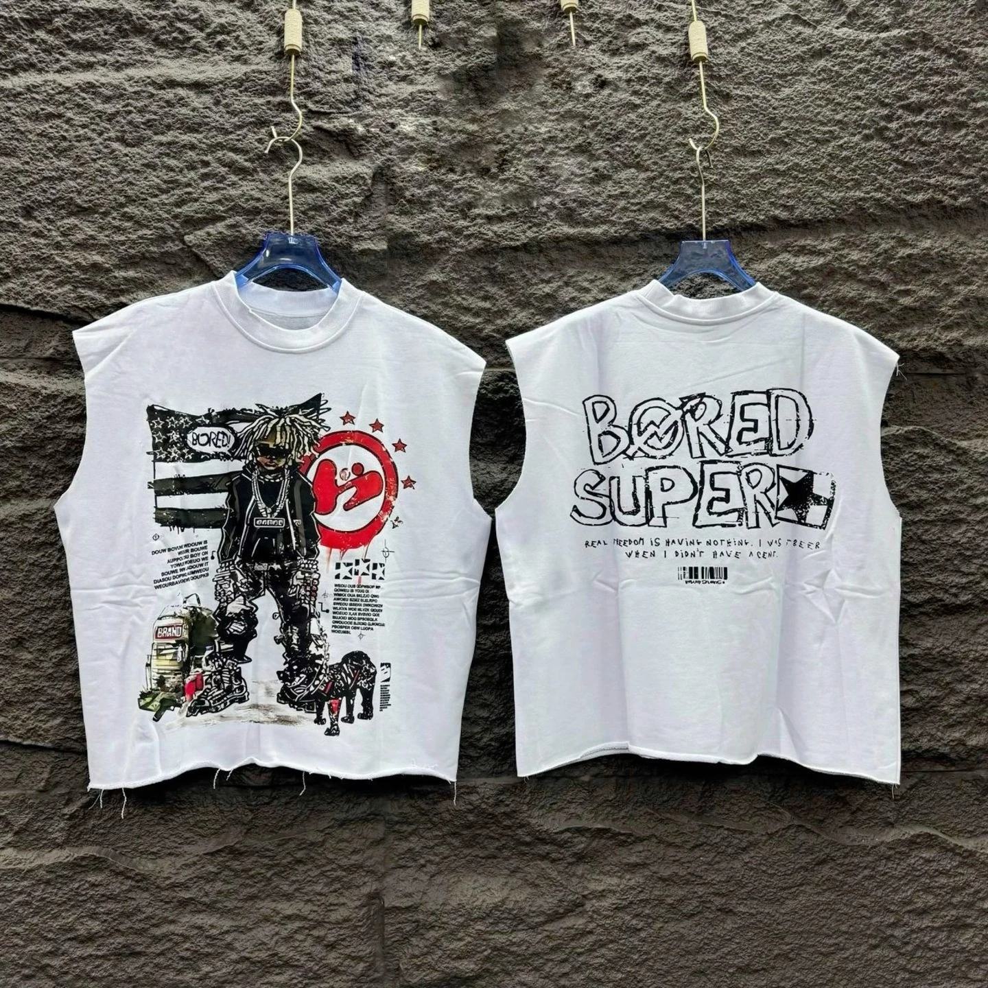 Weißes „Bored Rockstar“ Max Heavyweight Herren Ärmelloses Crop-Top-Outfit 2026 Sommer Neu Damen Vintage Atmungsaktives T-Shirt Streetwear – Detail 3
