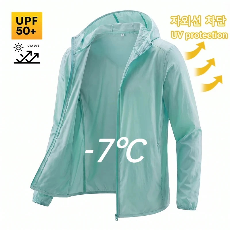Summer Men's Sun Protection Clothing Lightweight Breathable Ice Silk Hooded Quick Dry Jacket Outdoor Anti-ultraviolet Skin Coat