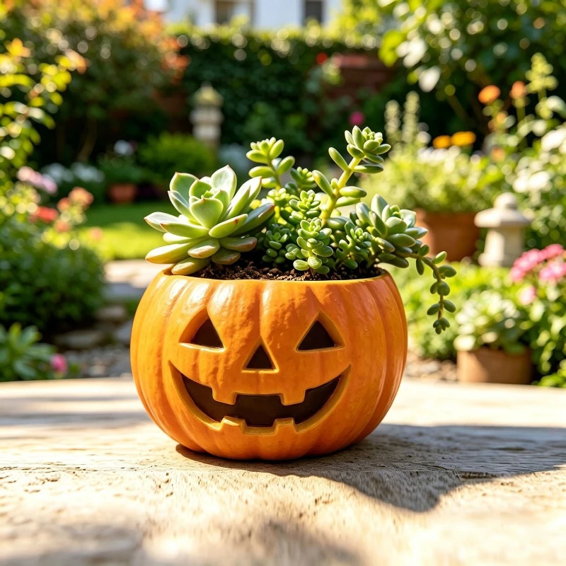 Halloween Pumpkin Resin Flower Pot Garden Decor, Pumpkin Planter Sculpture for Outdoor Balcony Courtyard, Autumn Yard Ornament