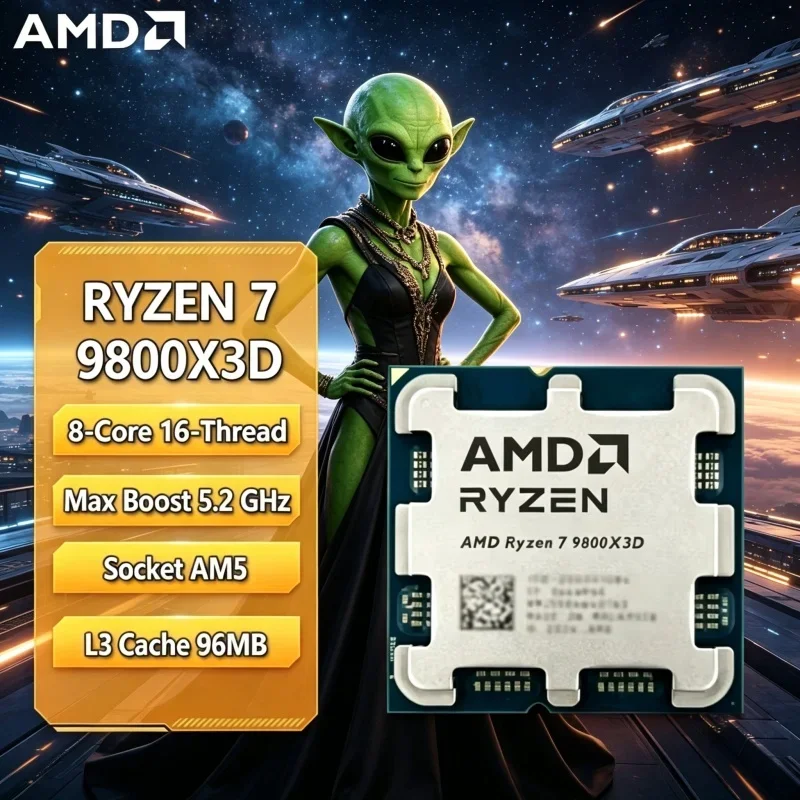 

Massive Cache AMD R7 9800X3D Latest 2026 Launch 4nm 96MB L3 8C16T 4.7-5.2GHz AM5 120W DDR5 Desktop Gaming CPU No Cooler