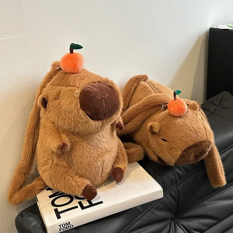 Capybara Plush Schoolbag Cartoon Fun Orange Capybara Doll Shoulder Bag Ugly Cute Doll Large Capacity Baby Doll Backpack New 2024