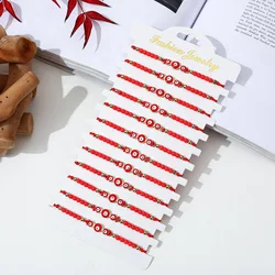 12 PCS Red Three Eyes Devil's Eye Glass Beaded Bracelets Women's Fashion Friendship Bracelets