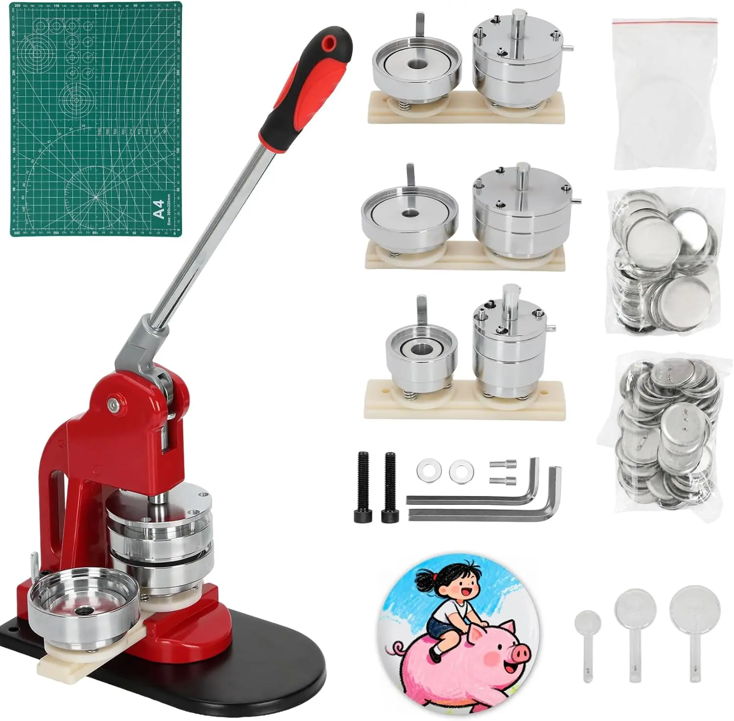 

Multiple Sizes Button Maker Machine, 1 Inch + 1.25 Inch + 2.25 Inch Interchangeable Badge Press, DIY Pin Maker Kit with 300 Sets