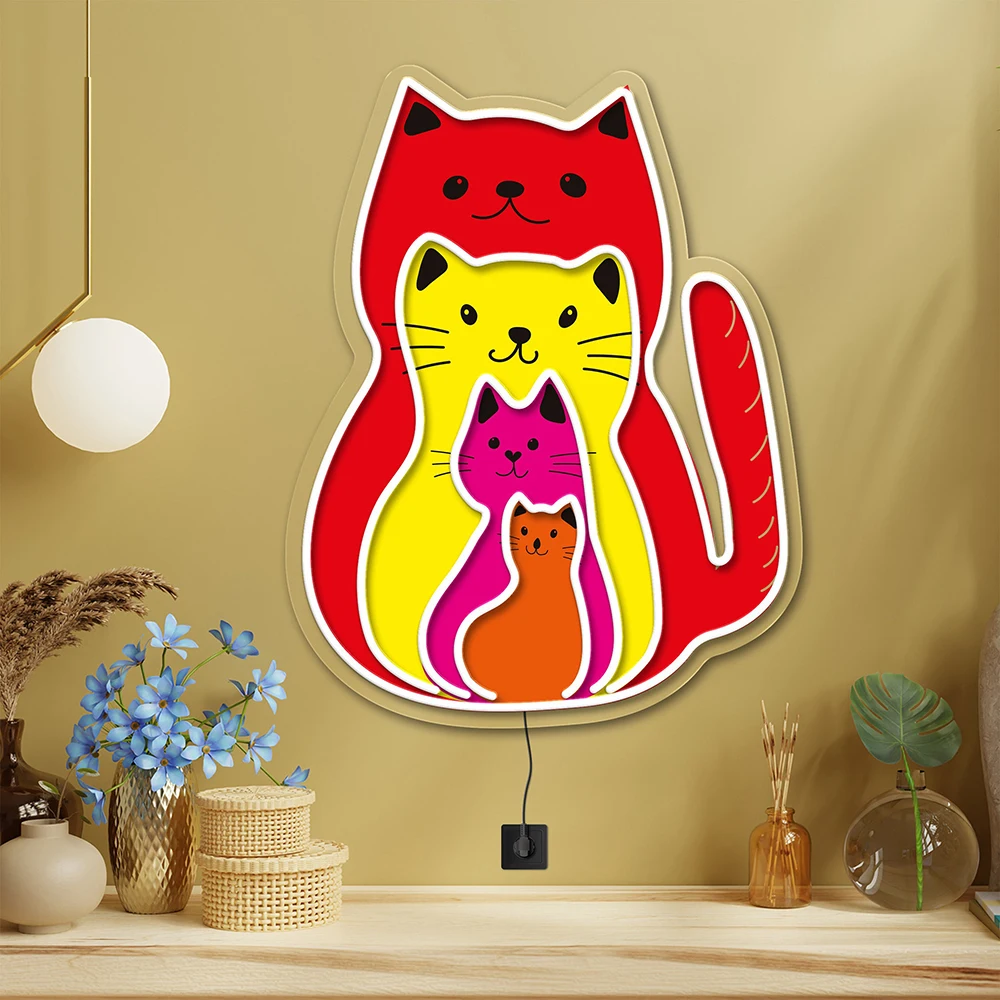 Colorful Cats LED Pop Art Neon Sign Personalized Bedroom Children's Room Decoration Neon Signs Custom Cute Anime Night Lights