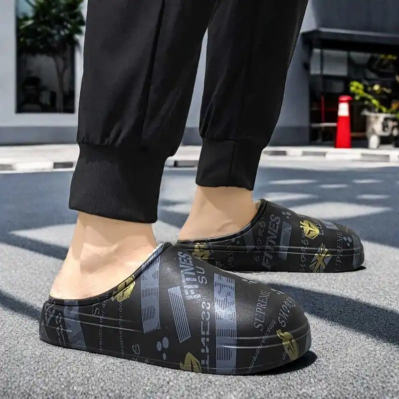 

Bedrooms Round Tip Men's White Slipper Luxury Man Sandals Summer Indoor Shoes Sneakers Sport Fashionable High-quality