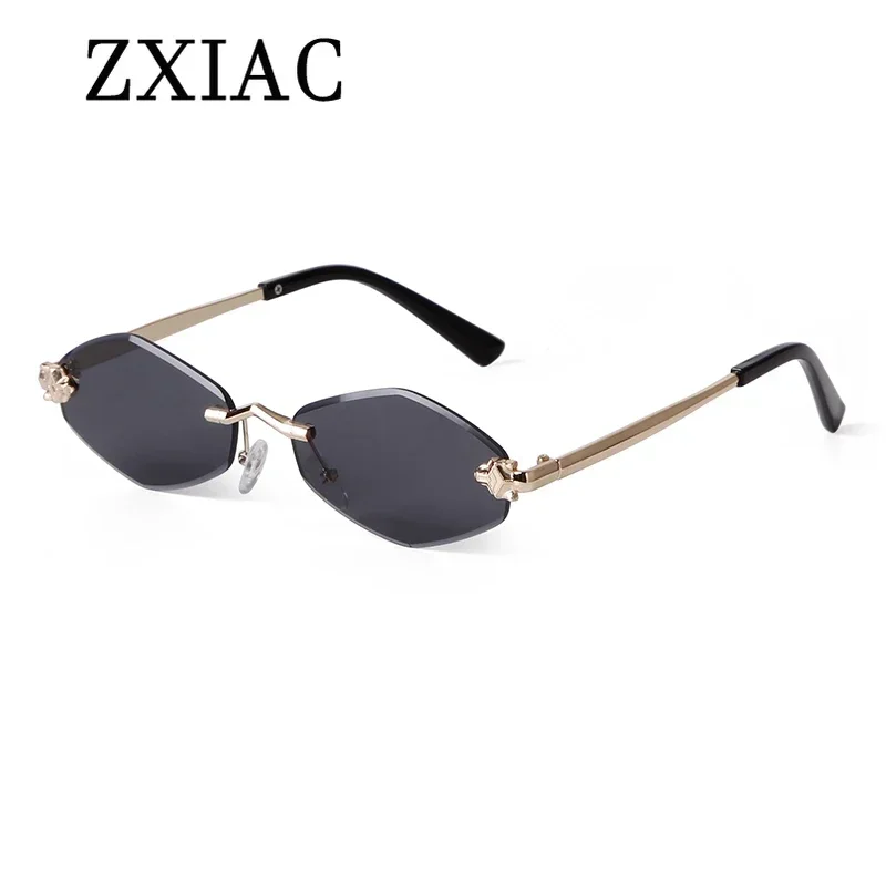 ZXIAC Fashion Rimless Frame Sunglasses Women Luxury Wolf Head Brand Designer Sun Glasses Men Frameless Metal Thin Leg Shades UV
