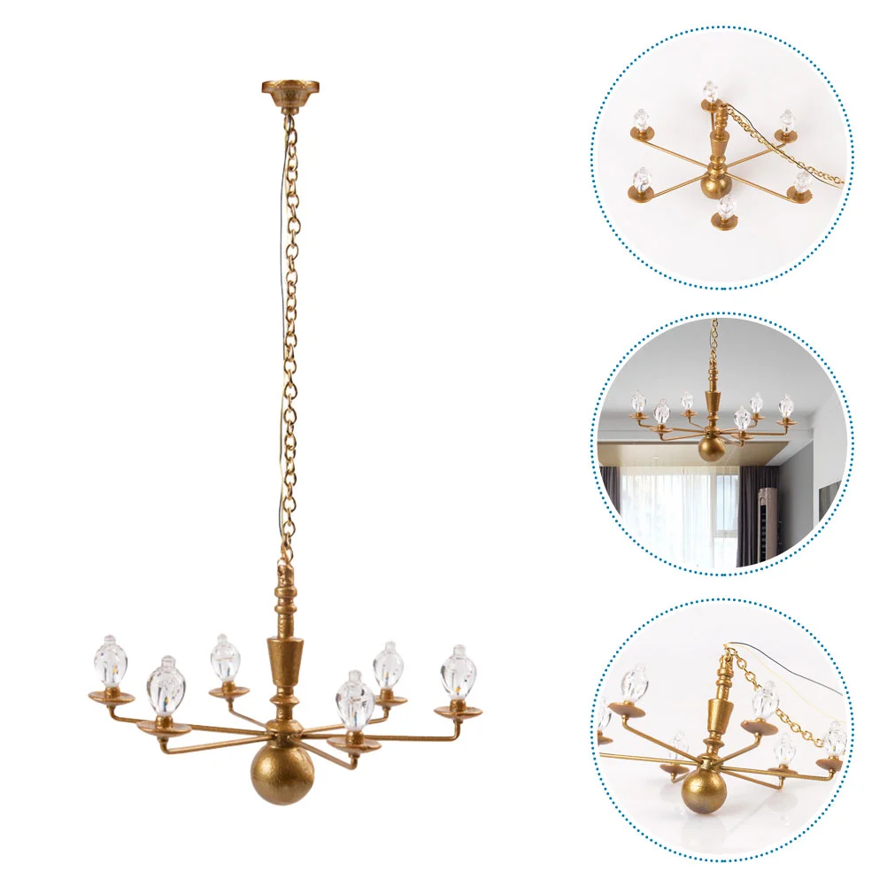Model Chandelier Lantern Miniature Hanging Lights Micro Landscaping Lamp Decor Adornment Metal Tiny DIY Ceiling