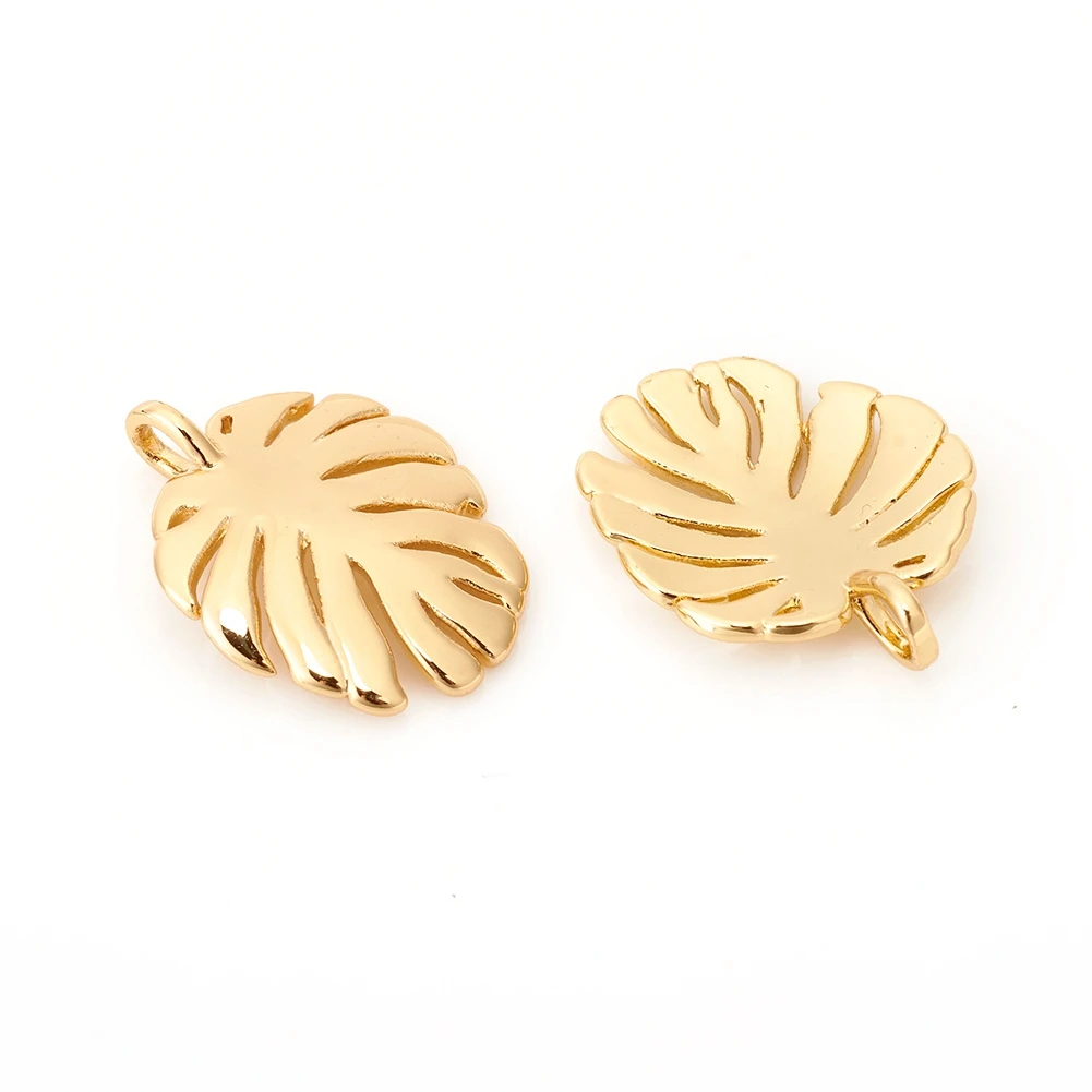 10pcs Brass Tropical Leaf Charms Monstera Leaf Pendants Real 18K Gold Plated for DIY Bracelet Necklace Accessories 19x15x2mm