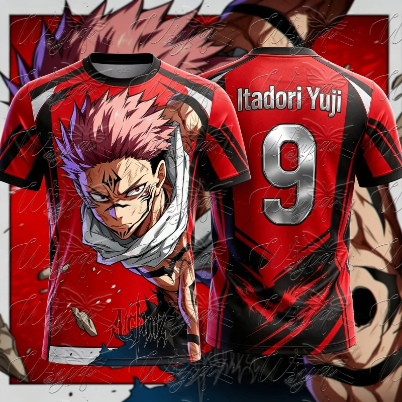 Jujutsu Kaisen Itadori Yuji Sukuna 9 Soccer Jersey 3D Print Quick Dry Sports Tee Men Women Short Sleeve Streetwear Summer Top