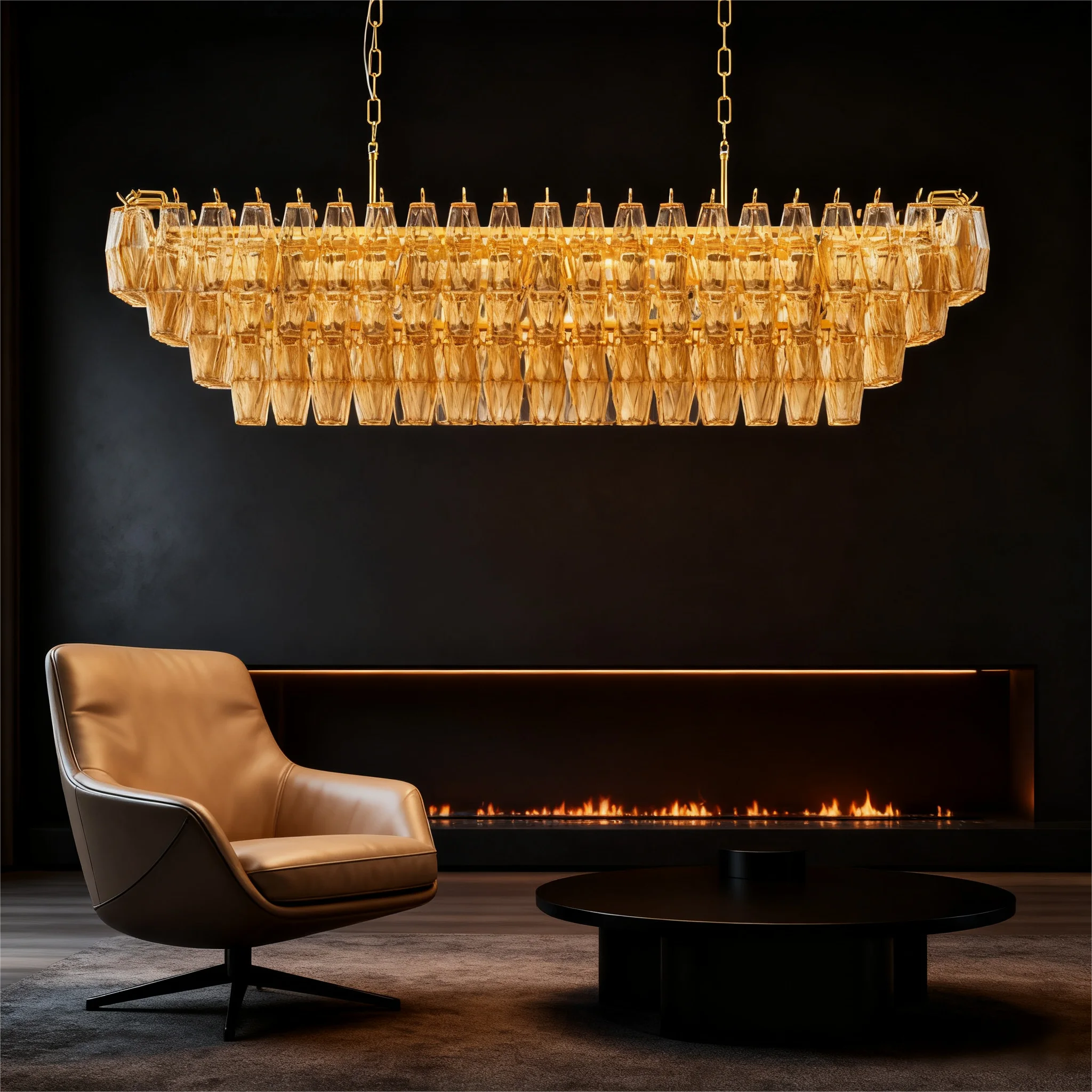 

12-световая 4-ярусная большая дымчатая стеклянная латунная люстра, 54-дюймовые золотые прямоугольные люстры для столовой, современный кухонный остров